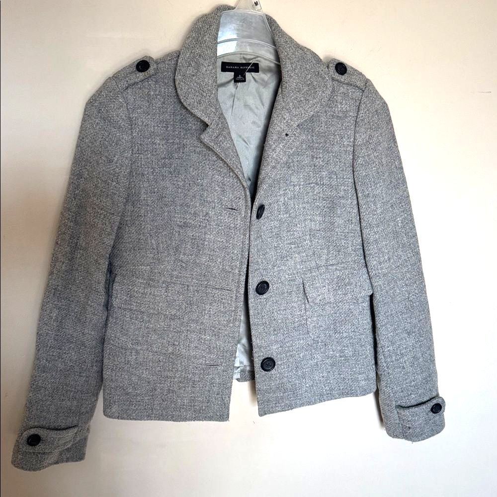 Banana Republic Women Blazer Grey Button-Up Jacket Wool Blend Small Fitted